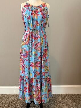 Nicole Miller Blue Floral Halter Maxi Dress